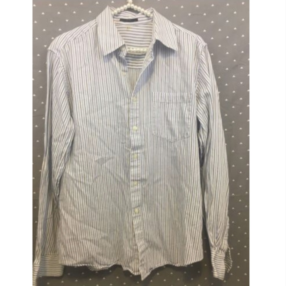 Tahari Button Down White & Blue Stripe Woman Small